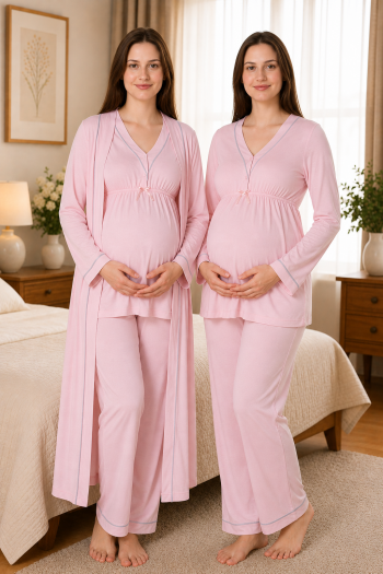 Effortt 4054 Pudra Biye Detaylı Sabahlıklı Lohusa Pijama Takımı Effortt 4054 Pudra Biye Detaylı Sabahlıklı Lohusa Pijama Takımı